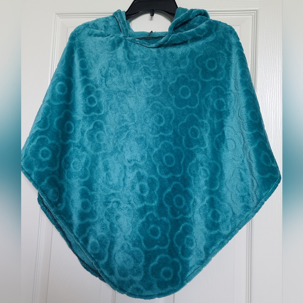 Floral Teal Hooded Poncho